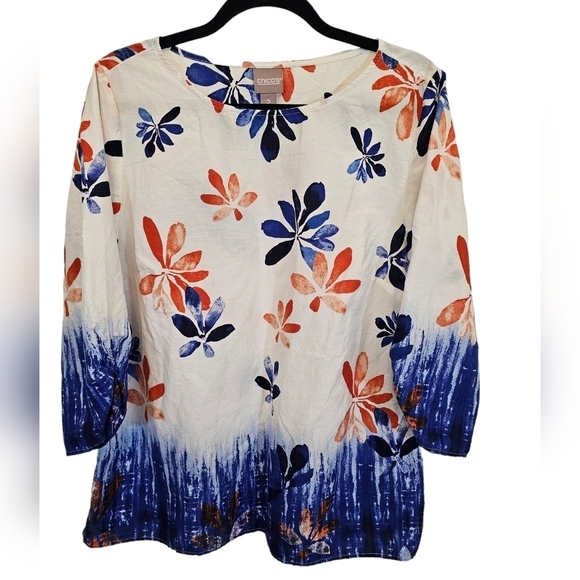 Chico's Size 2 Modal Blend Floral Bliss Ombre Pick Up Sleeve Top - Picture 1 of 12